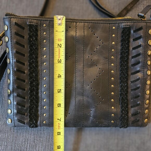 Lucky Brand Black Leather Studded Crossbody Bag with Adjustable Removable Strap - Picture 11 of 15